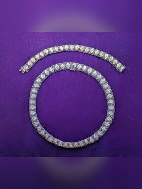 925 Sterling Silver Marcasite & Crystal Necklace Bracelet Set | Le Vieux